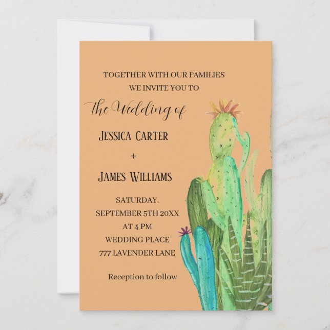 Terracotta Cactus Desert Mexico Watercolor Wedding Invitation (Front)