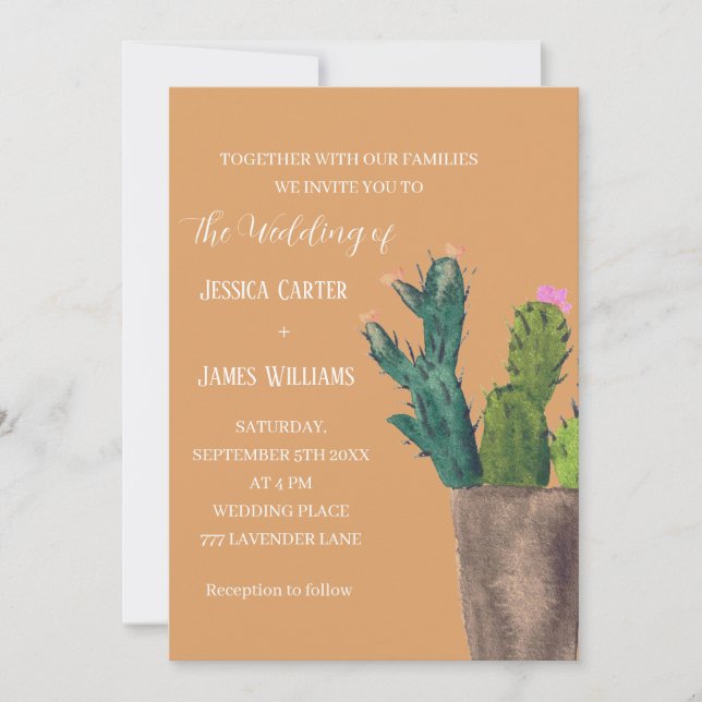 Terracotta Cactus Desert Mexico Watercolor Wedding Invitation (Front)