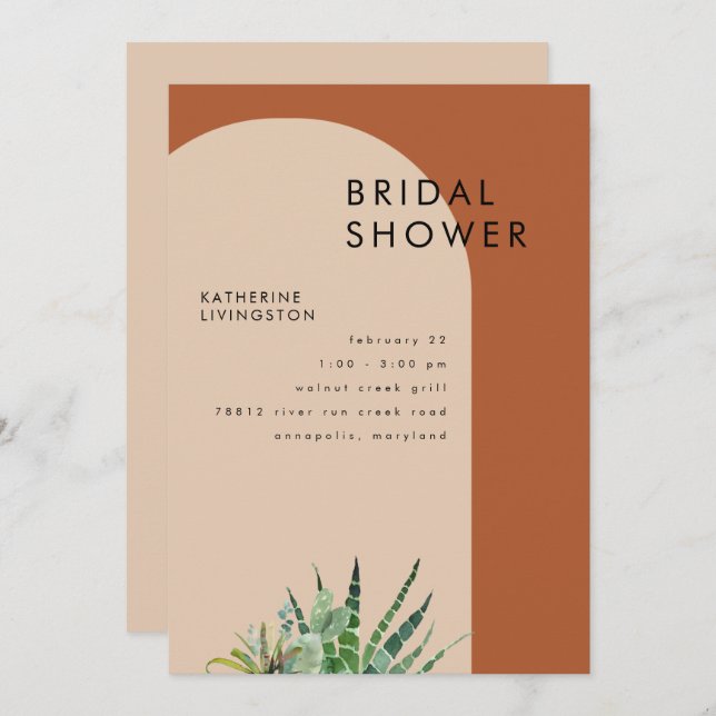 Terracotta Cactus Geometric Bridal Shower Invitation (Front/Back)