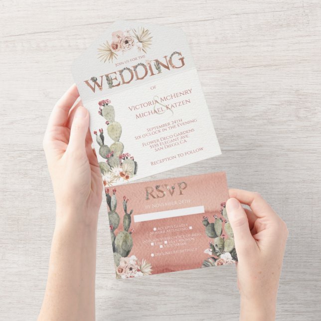 Terracotta & Cactus Wedding All In One Invitation (Tearaway)