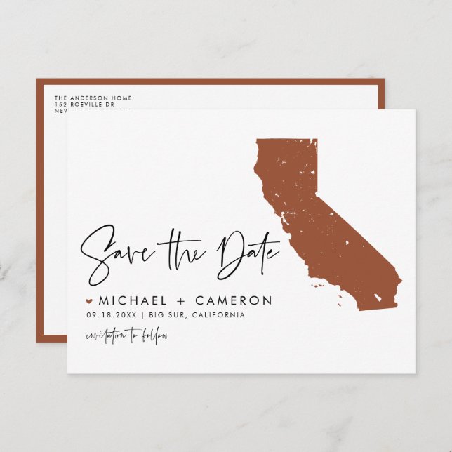 Terracotta California Map QR Code Save the Date Announcement Postcard (Front/Back)