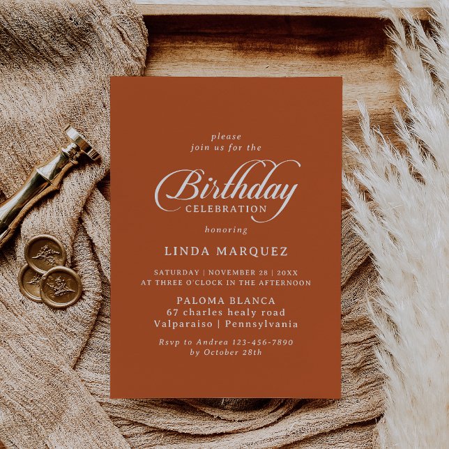 Terracotta Calligraphy Birthday Celebration Invitation (Creator Uploaded)