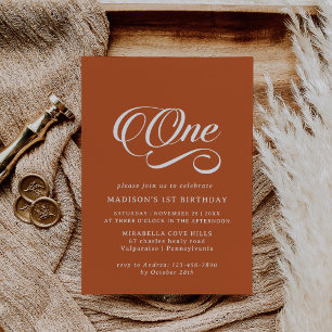 Terracotta Calligraphy Minimal 1st Birthday Invitation