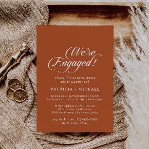 Terracotta Calligraphy Minimal We're Engaged Invitation