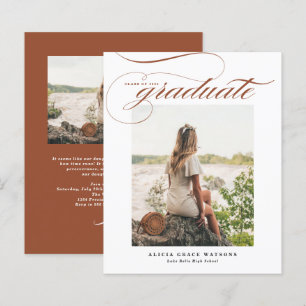 Terracotta Calligraphy Photo Graduation Invitation
