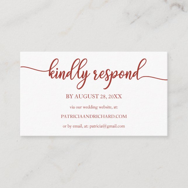 Terracotta Calligraphy Wedding Online RSVP Enclosure Card (Front)