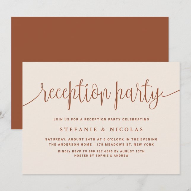 Terracotta Calligraphy Wedding Reception Party Invitation (Front/Back)