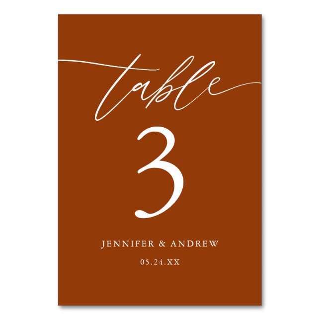 Terracotta Calligraphy Wedding Table Seating Cards (Front)