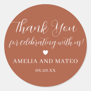 Terracotta Calligraphy Wedding Thank You Favour Classic Round Sticker