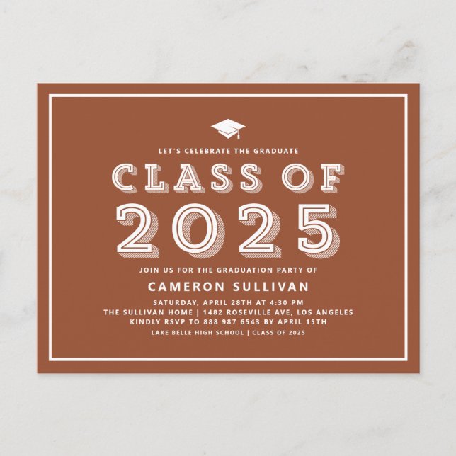 Terracotta Cap Class of 2024 Retro Graduation Invitation Postcard (Front)