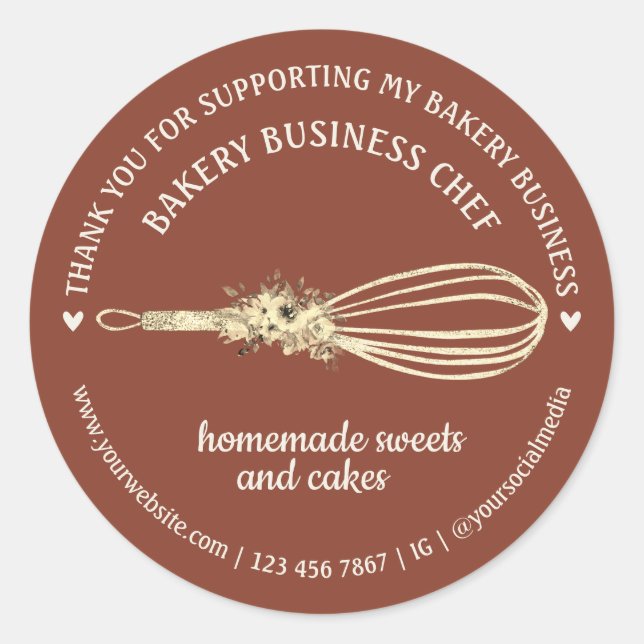 Terracotta Catering Bakery Chef Whisk Flower Classic Round Sticker (Front)