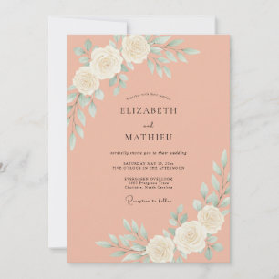 Terracotta Celadon Peony Wedding Invitation
