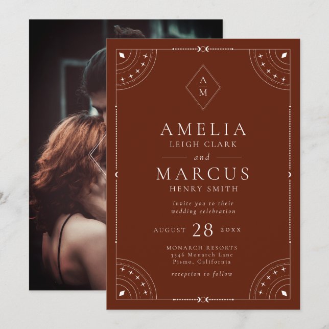 Terracotta Celestial Moon & Stars Wedding Invitation (Front/Back)