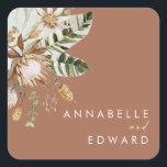 Terracotta chic bohemian botanical modern elegant square sticker<br><div class="desc">Natural bohemian botanical modern elegant foliage stylish terracotta wedding invitation favour decor stickers. Beautiful handprinted dried botanical floral watercolors and script text. Modern on trend design.</div>