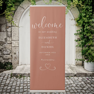 Terracotta Chic Heart Script Wedding Welcome Retractable Banner