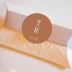Terracotta Chic Monogrammed Wedding Favour Classic Round Sticker