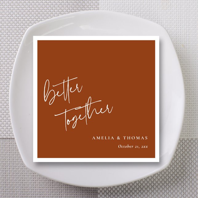 Terracotta Chic: Personalised White Script Wedding Napkin (Terracotta Chic: Personalized White Script Wedding Napkins)