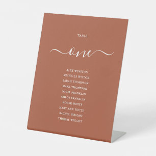 Terracotta Chic Script Table Number Seating Chart Pedestal Sign