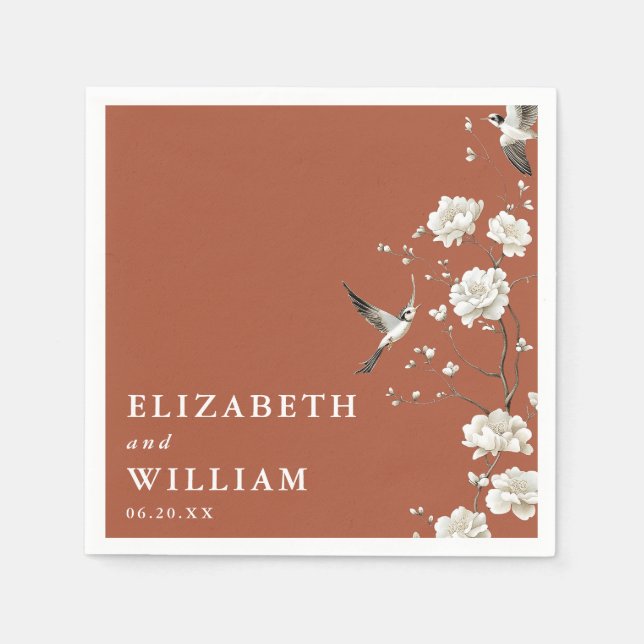 Terracotta Chinoiserie Floral Garden Wedding Napkin (Front)