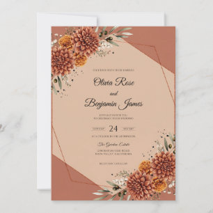 Terracotta Chrysanthemum Autumn Eucalyptus Wedding Invitation