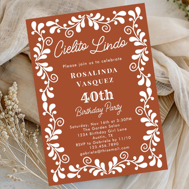 Terracotta Cielito Lindo Mexican 40th Birthday Invitation (Creator Uploaded)