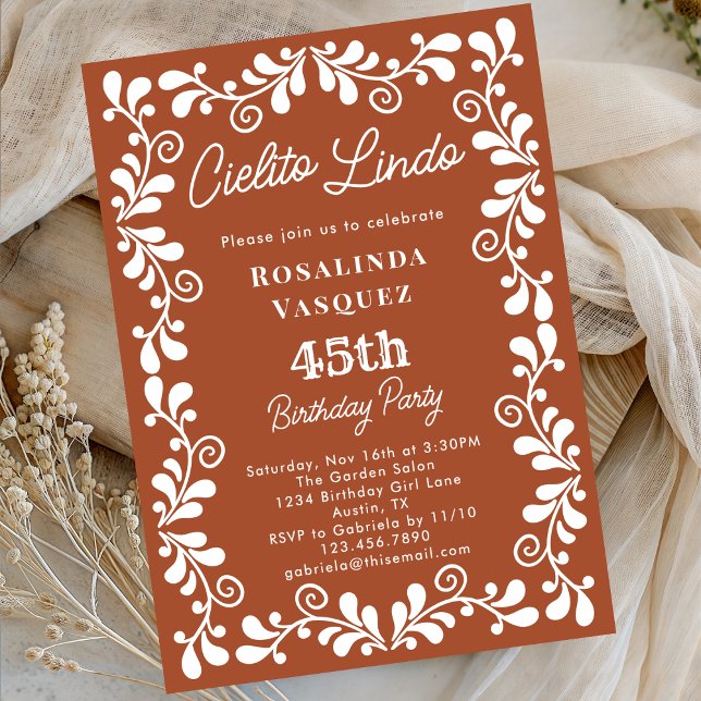 Terracotta Cielito Lindo Mexican 45th Birthday Invitation (Creator Uploaded)