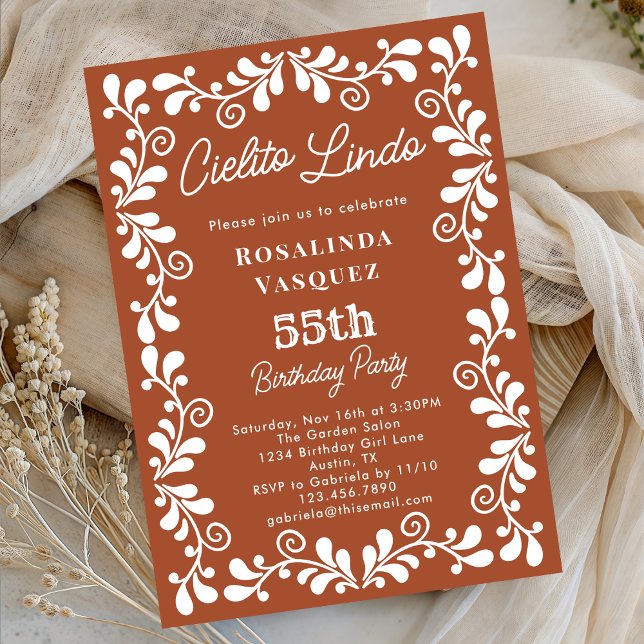 Terracotta Cielito Lindo Mexican 55th Birthday Invitation (Creator Uploaded)