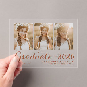 Terracotta Class of 2025 Photo Collage Graduation Acrylic Invitations