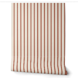 Terracotta Classic Farmhouse Ticking Stripe Wallpaper