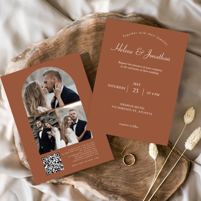 Terracotta Classic Modern Elegant Wedding Invitation (Terracotta Modern Minimalist Elegant Wedding Invitation)