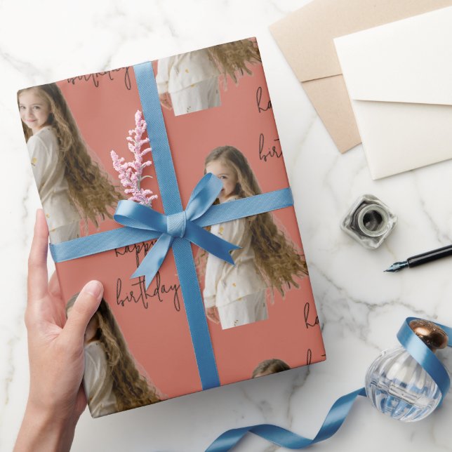 Terracotta Clay & Custom Birthday text and photo - Wrapping Paper (Gifting)