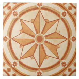 Terracotta Compass Eight-Point Star Medallion Tile