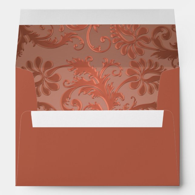 Terracotta, Copper Floral Damask Envelope (Back (Bottom))