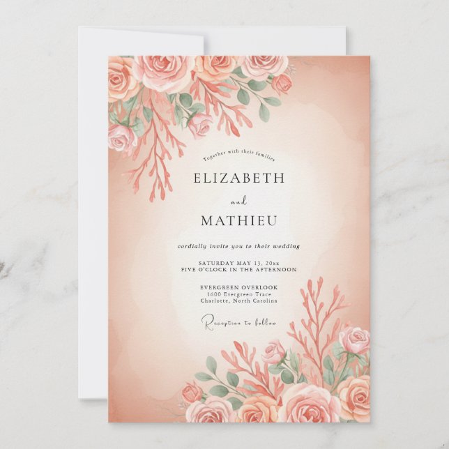 Terracotta Coral Peony Wedding Invitation (Front)