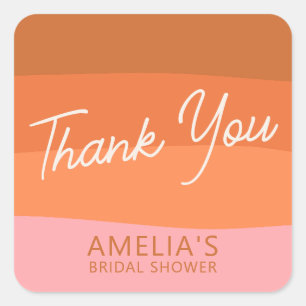 Terracotta Coral Pink Thank You Bridal Shower Square Sticker