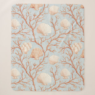 Terracotta Coral Seashell Powder Blue Ocean Sherpa Blanket
