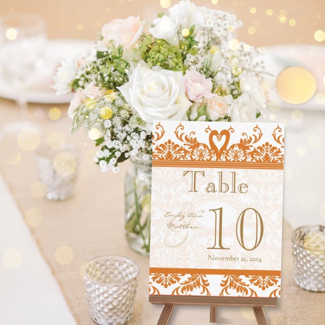 Terracotta Coral Swan Damask Table Number Postcard (Creator Uploaded)