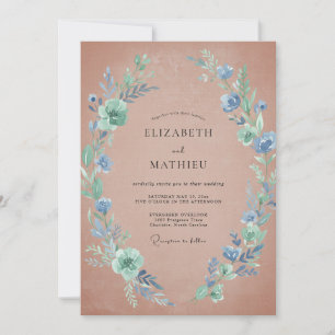 Terracotta Cornflower Foliage Eucalyptus Wedding Invitation