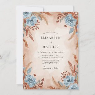 Terracotta Cornflower Leaf Wedding Invitation