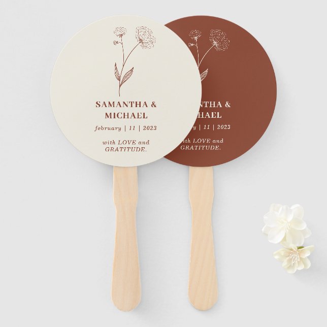 Terracotta Cotton Flower Favourite Wedding Party Hand Fan (Front and Back)