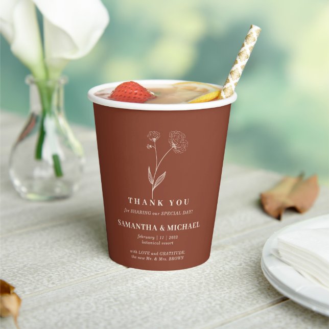 Terracotta cotton Flower Minimal Drink Wedding Paper Cups (Insitu)