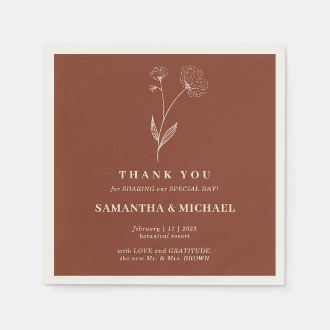 Terracotta Cotton Flower Modern Wedding Napkin (Front)