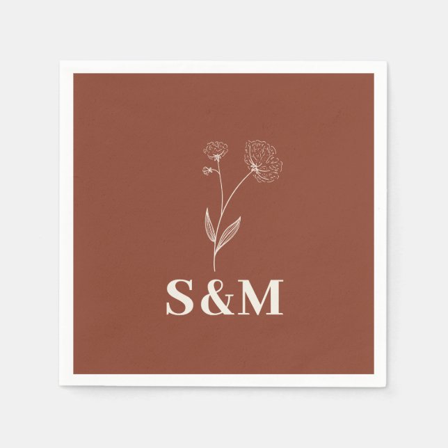 Terracotta Cotton Flower Monogram Wedding Napkin (Front)