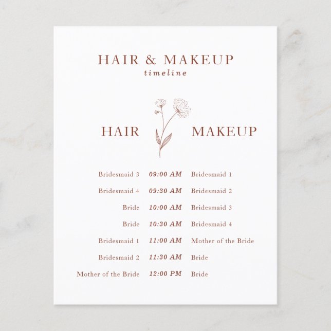 Terracotta Cotton Flower Wedding Plan Hair Makeup Flyer (Front)