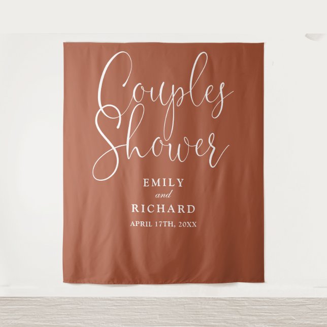 Terracotta Couples Wedding Shower Photo Backdrop Tapestry (Front)