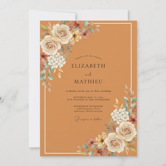 Terracotta Cream Bloom Wedding Invitation (Front)