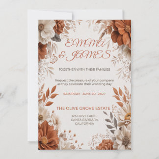 Terracotta & Cream Boho Floral Wedding Invite
