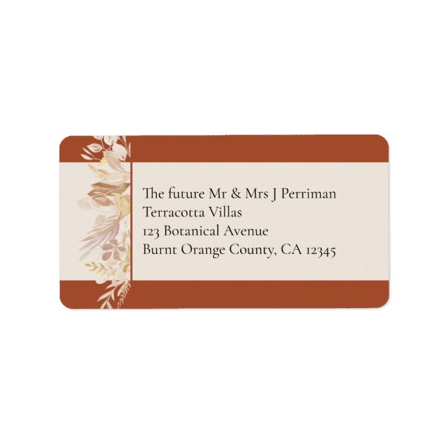 Terracotta Cream Botanical Foliage RSVP Address Label (Front)