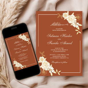 Terracotta Cream Floral Branch Muslim Wedding Invitation
