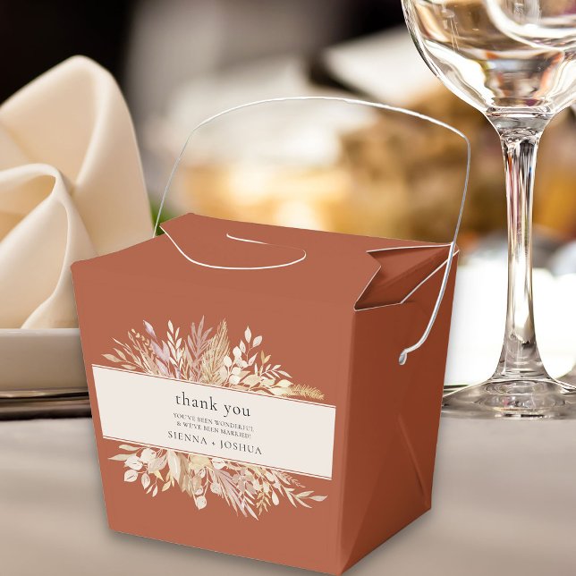 Terracotta Cream Foliage Duet Botanical  Thank You Favour Box (Terracotta Wedding Favor Box with custom thank you message - Foliage Duet Wedding Collection)